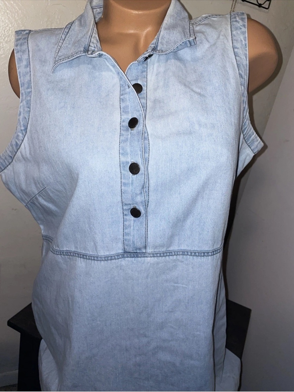St. John's Bay 14 Light Wash Denim Button-Front Dress - Picture 3 of 15